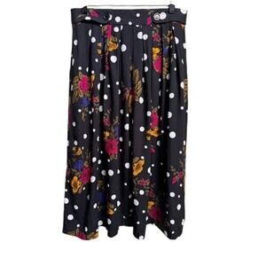 Norton McNaughton Vintage 90s Floral Polka Dot Midi Skirt 16 Retro Boho Cottage
